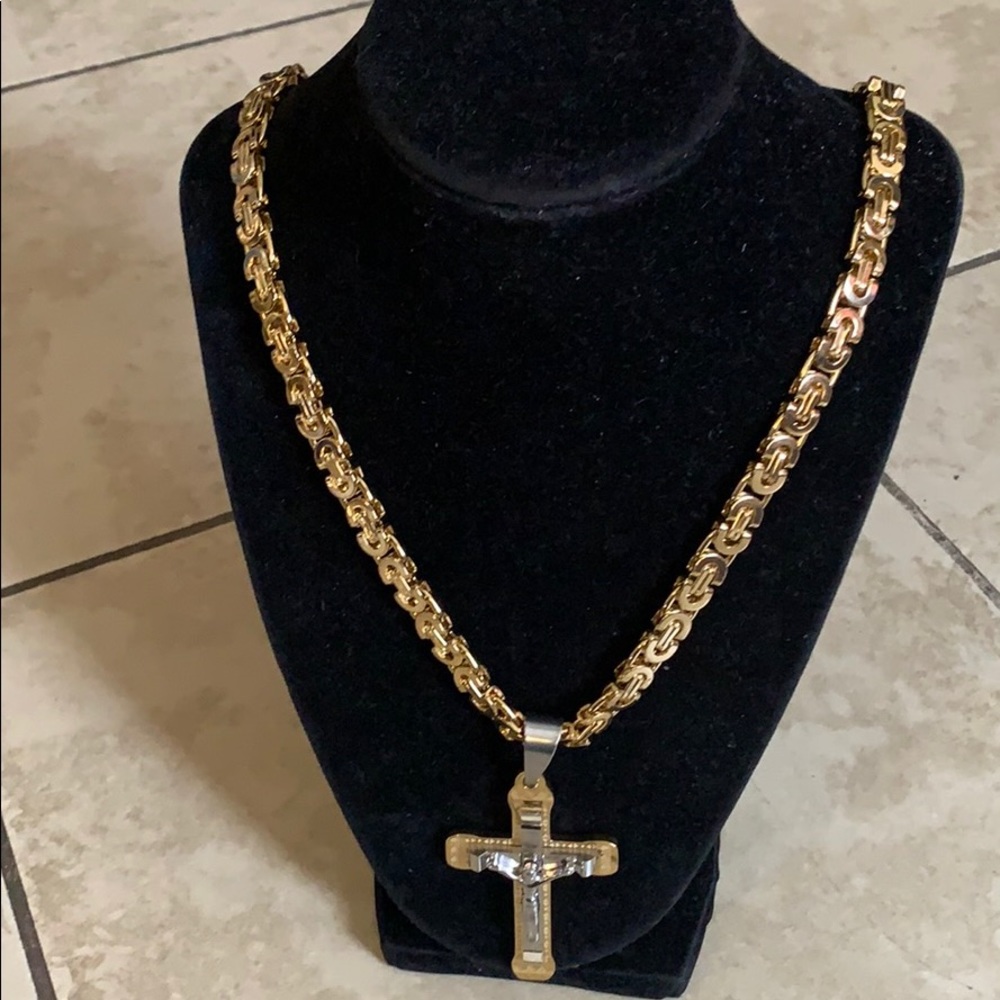Stainless Crucifix Gold Necklace